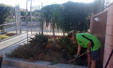 Trabajos de limpieza y adecuación de jardineras entrada a negocio Caprichos Estilistas